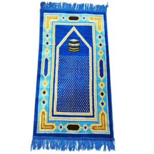 Islamitisch Gebedstapijt Gevoerd Fluweel Sajadah Kaaba Blauw