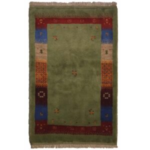 Handgeknoopt Perzisch minimalistisch Gabbeh tapijt – Met rand, Groen, Wol