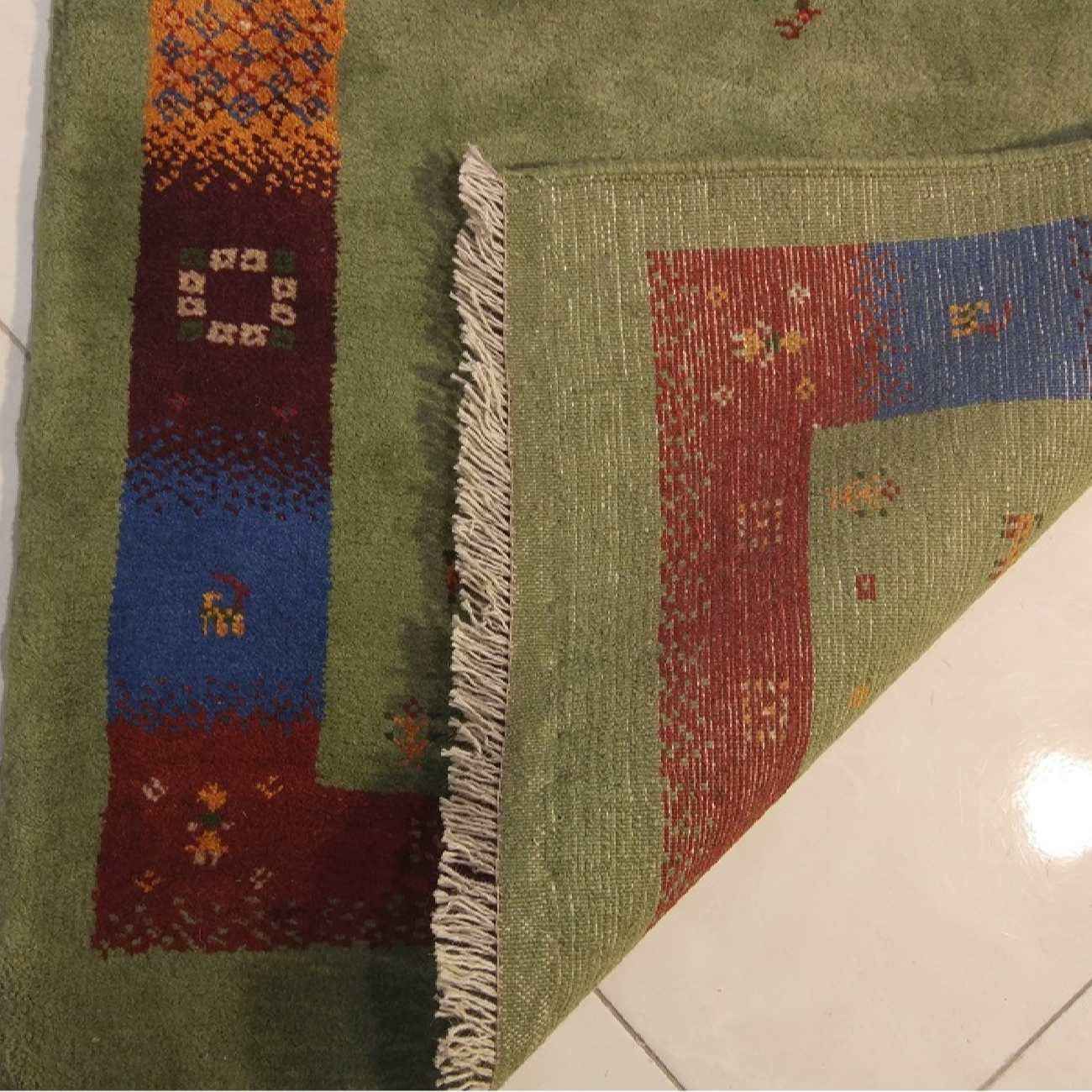 Handgeknoopt Perzisch minimalistisch Gabbeh tapijt – Met rand, Groen, Wol