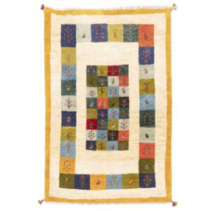 Handgeknoopt Perzisch Kheshti Gabbeh tapijt – Geometrisch, Crème, Wol