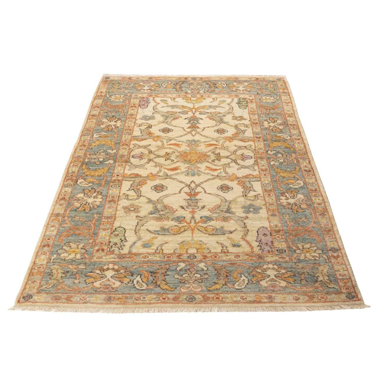 Handgeknoopt Perzisch Shiraz Qashqai Tapijt (Bloemenpatroon) – Crème Wol