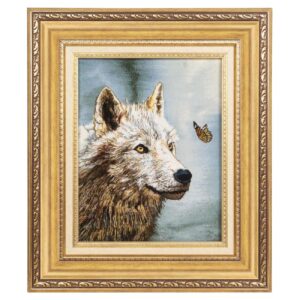Handgeknoopt Perzisch beeldtapijt uit Tabriz ‘Wolf & Vlinder’