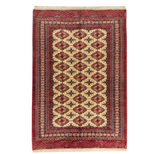 Handgeknoopt Perzisch Golestan Torkaman Tapijt (Bukhara Design) – Rode Wol