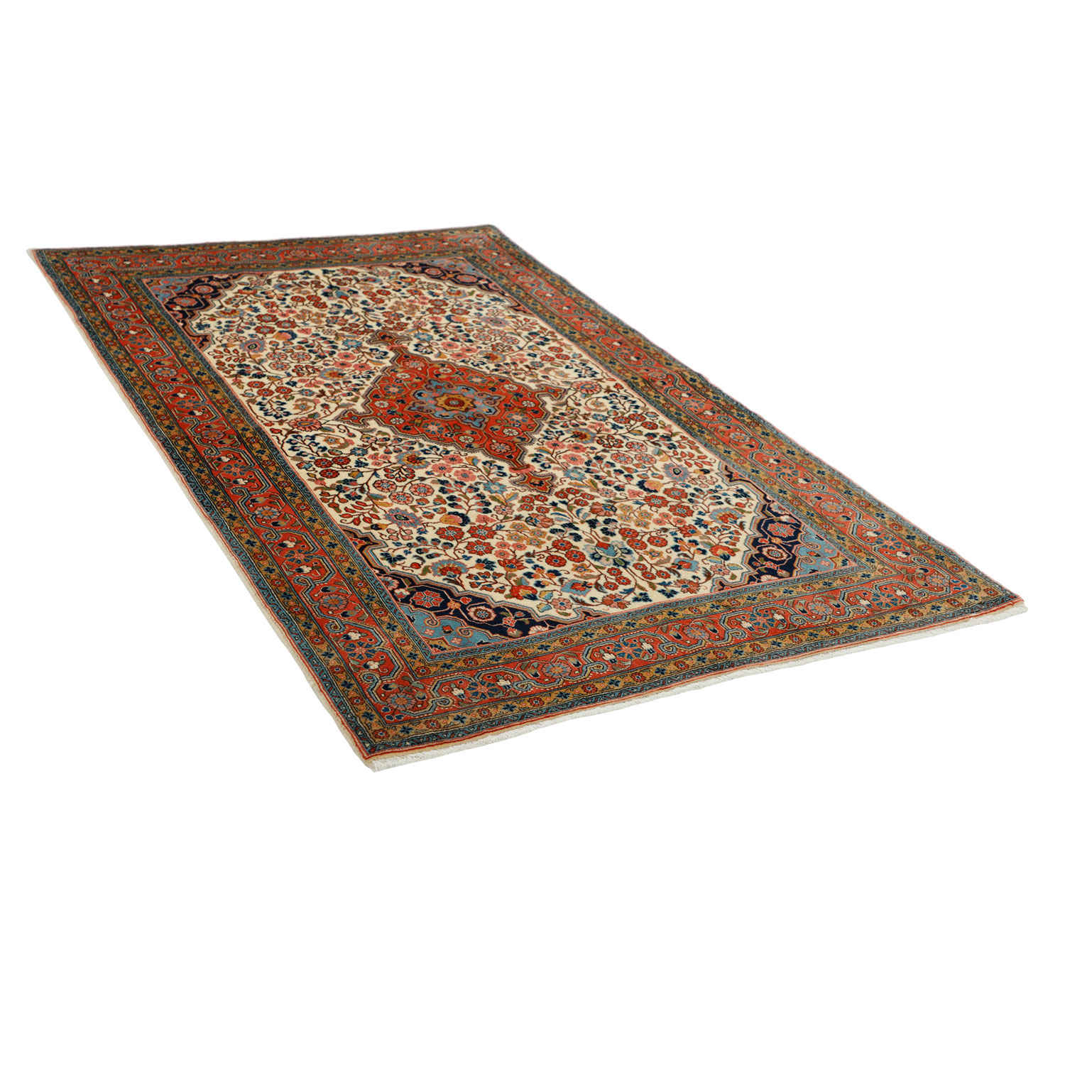 Handgeknoopt Perzisch Malayer Tribaal Tapijt (Rood Bloemenmedaillon) – Wol