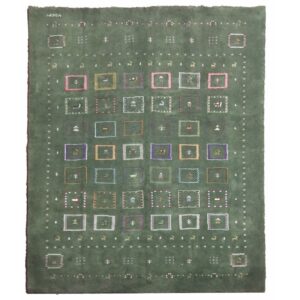 Handgeknoopt Perzisch Kheshti Gabbeh tapijt – Geometrisch, Groen, Wol