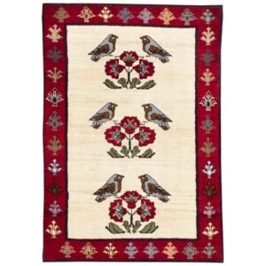 Handgeknoopt Perzisch Gabbeh tapijt – Vogels & bloemen, Crème, Wol