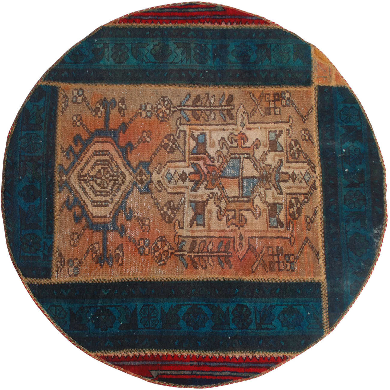 Vintage Patchwork Tapijt Lichtbruin – Rond Katoen