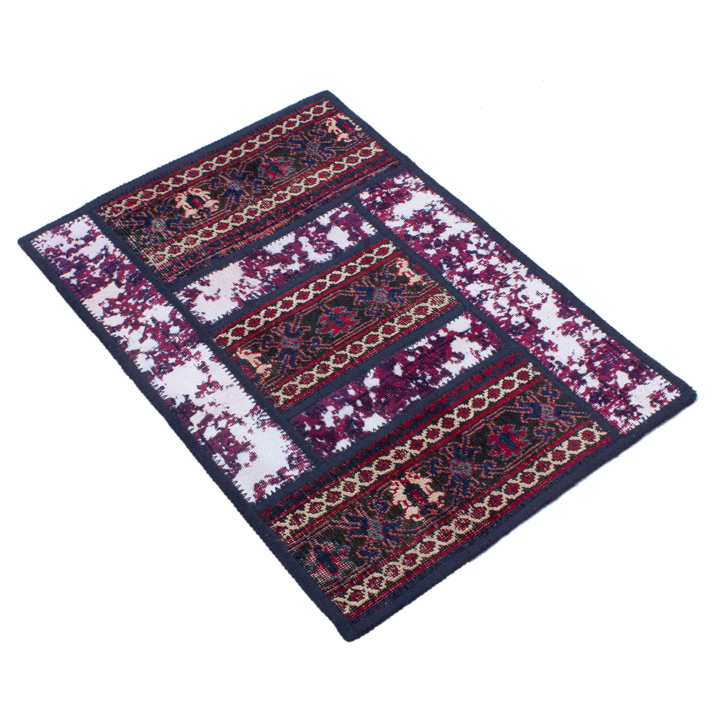 Vintage Patchwork Tapijt Donkerrood – Karmozijn Wol