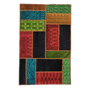 Vintage Perzisch Handgeknoopt Patchwork Tapijt Rood & Zwart