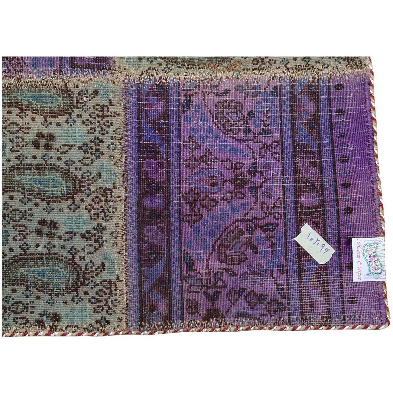 Vintage Perzisch Handgeknoopt Patchwork Tapijt Paisley Paars
