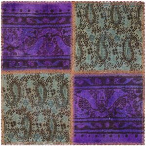 Vintage Perzisch Handgeknoopt Patchwork Tapijt Paisley Paars