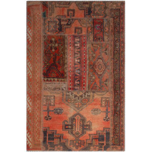 Vintage Patchwork Tapijt Baksteenrood – Geometrisch Wol