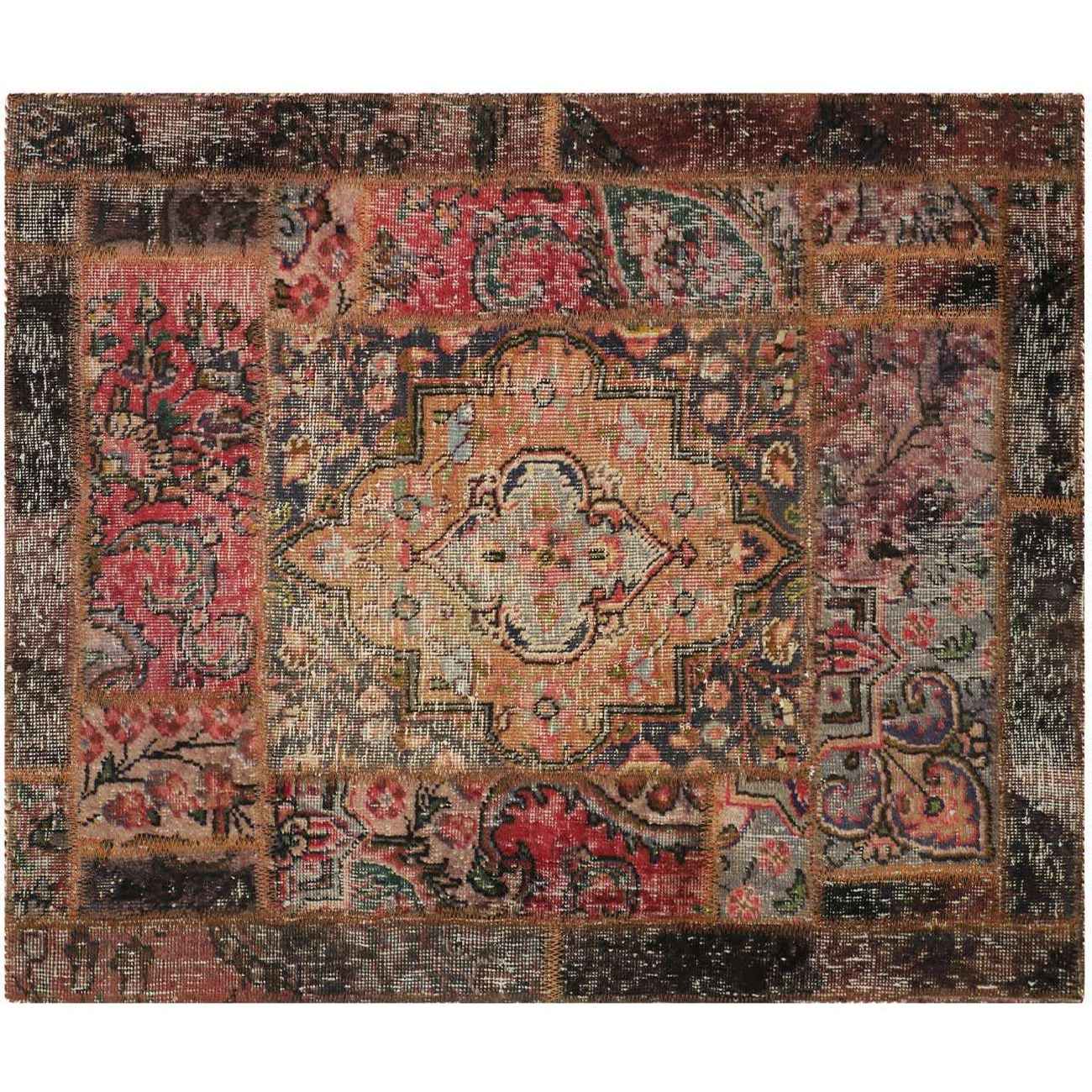 Vintage Perzisch Handgeknoopt Patchwork Tapijt Tabriz Oranje