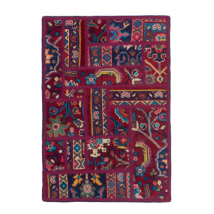 Vintage Patchwork Tapijt Karmozijnrood – Wol