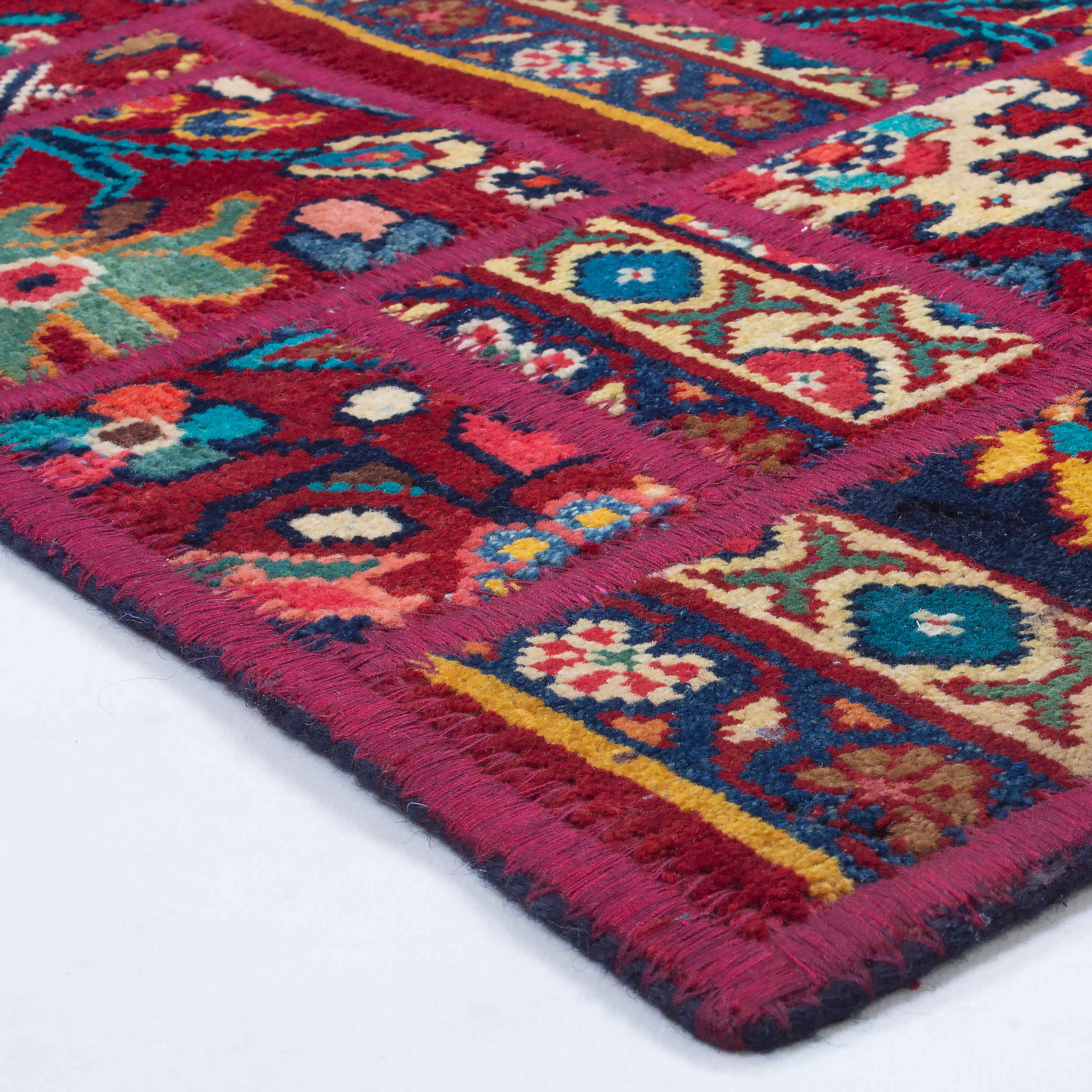 Vintage Patchwork Tapijt Karmozijnrood – Wol