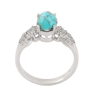 Perzische Zilveren Ring voor Vrouwen met Neyshabur Turkoois en Rhodium Coating