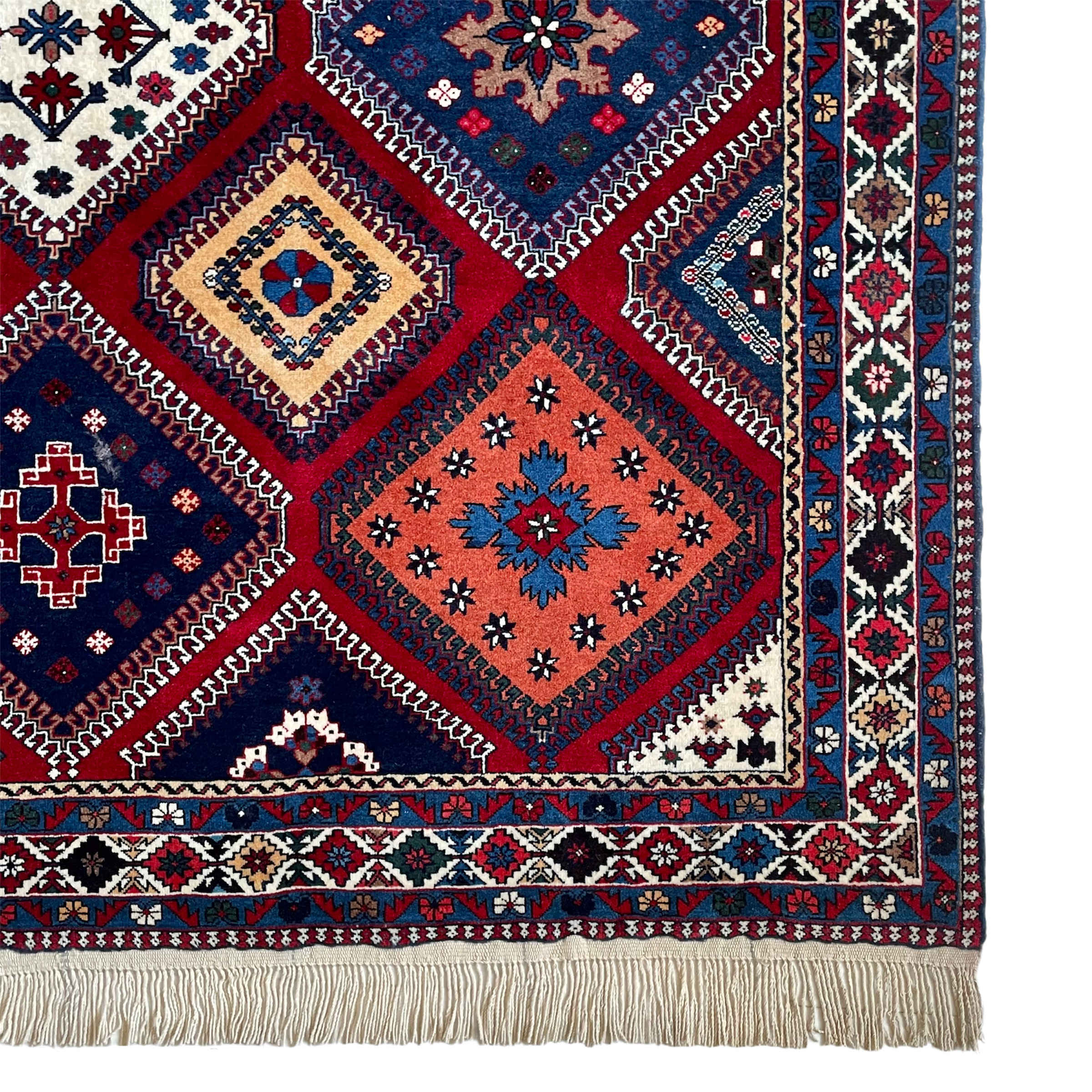 Handgeknoopt Perzisch Chaharmahal & Bakhtiari Yalameh Tapijt (Geometrische Ruit) – Rode Wol