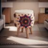Ronde Fluwelen Voetenbank - Crème Bloemen voor de Slaapkamer