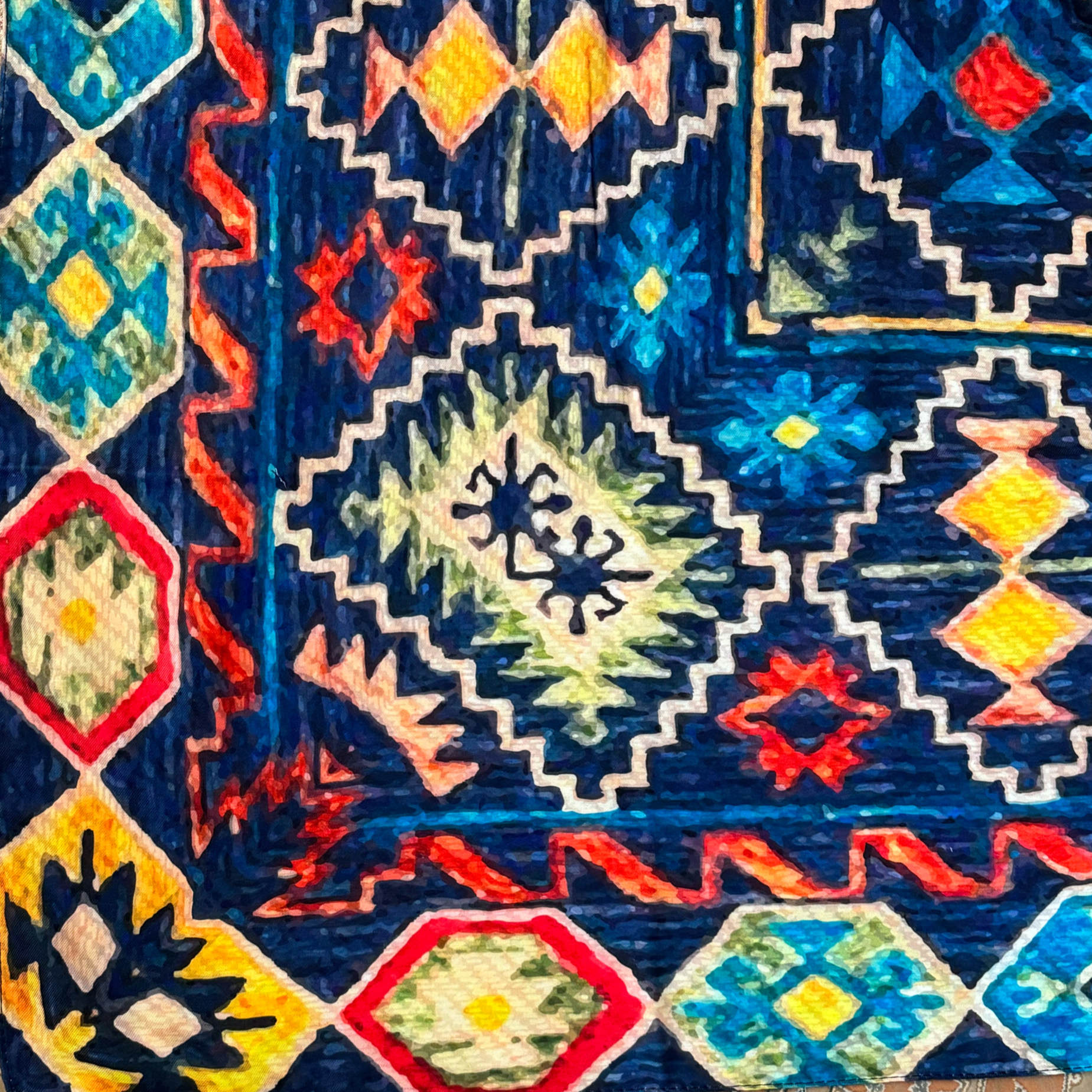 Traditionele Sjaal voor Dames – Kilim Ontwerp, Marineblauw