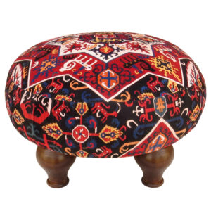 Traditionele Rode Perzische Voetenbank met Houten Poten en Fluwelen Stof