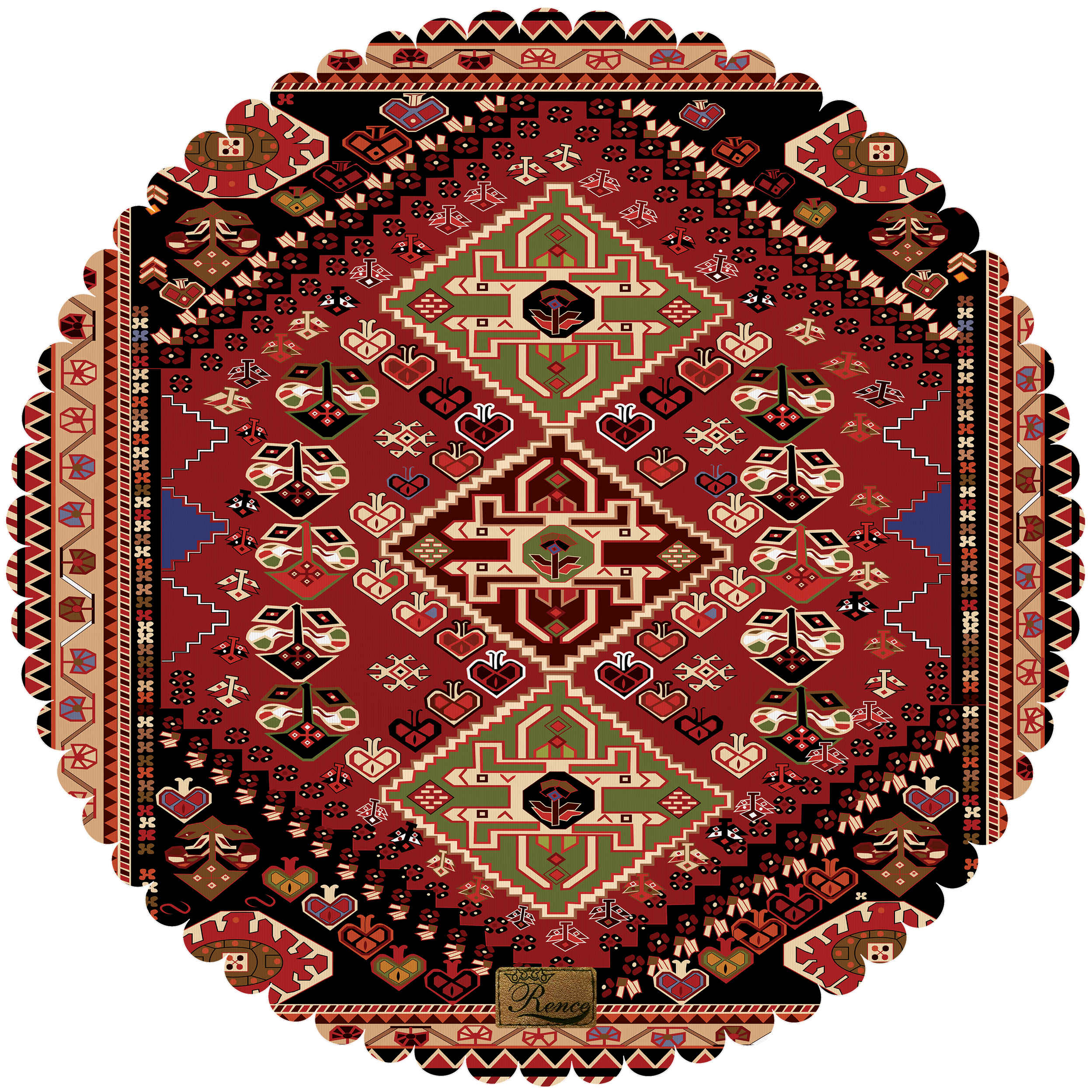 Fluwelen Tafelkleed Perzische Elegantie Rond met Tribeel Ontwerp Rood