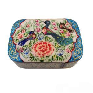 Perzische Houten Kaartendoos – Khatam Emaille Vogels & Bloemen