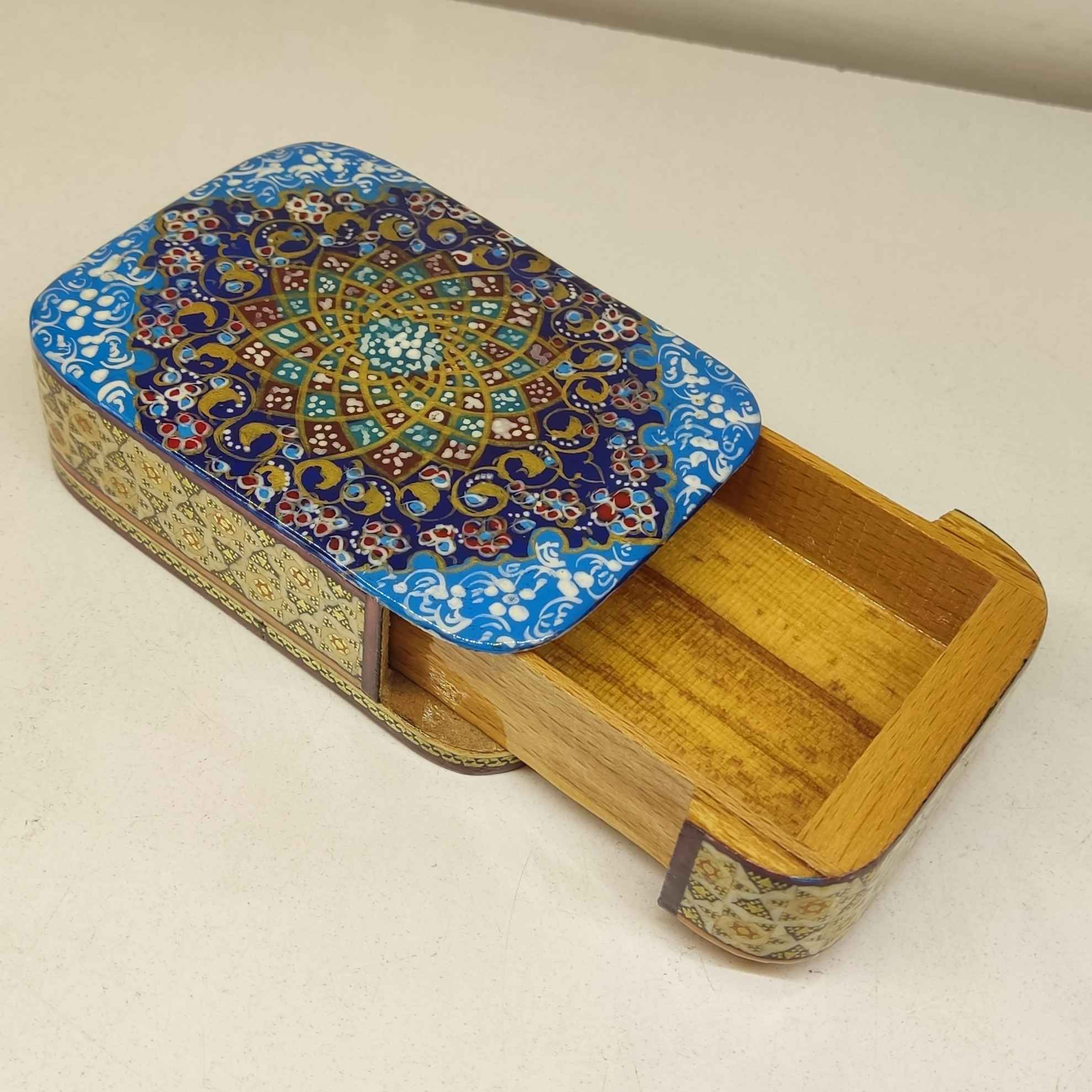 Perzische Houten Kaartendoos – Khatam Emaille Artistiek
