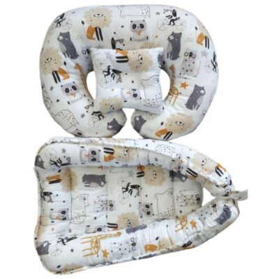 3-Delige Katoenen Babynest Set met Dierontwerp