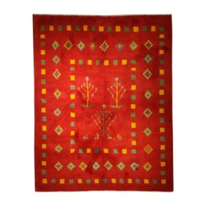 Authentiek handgeknoopt Perzisch geometrisch Gabbeh tapijt – Met rand, Rood, Wol