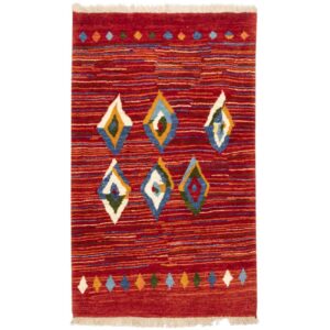 Authentiek handgeknoopt Perzisch Kheshti Gabbeh tapijt – Geometrisch, Rood, Wol