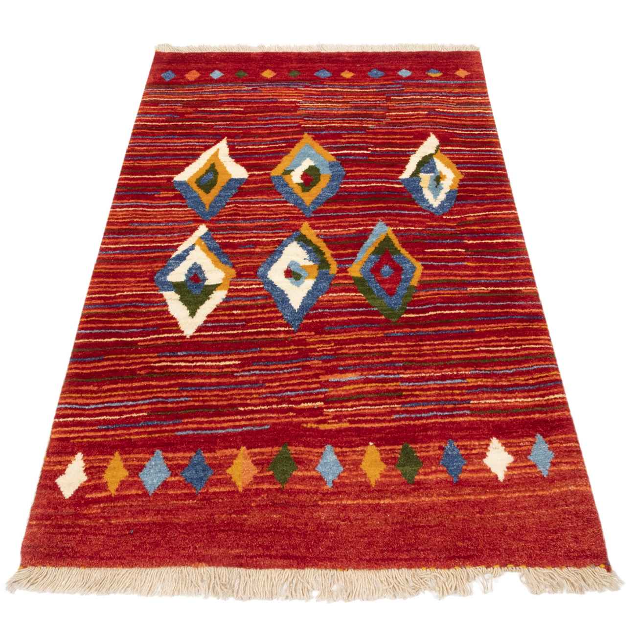 Authentiek handgeknoopt Perzisch Kheshti Gabbeh tapijt – Geometrisch, Rood, Wol