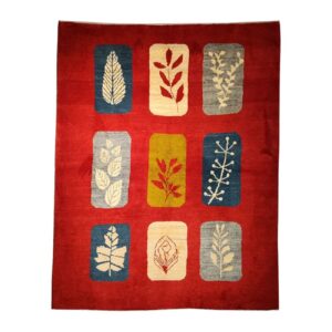 Authentiek handgeknoopt Perzisch Gabbeh tapijt – Bladmotieven, Rood, Wol