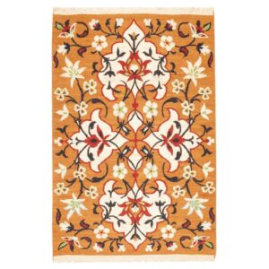 Authentiek Perzisch Wol Kilim Tapijt – Handgeweven in Kerman, Oranje Bloemmotief