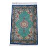 Handgeknoopt Perzisch Qom Zijden Tapijt (Lachak Toranj Bloemenmedaillon) - Turquoise