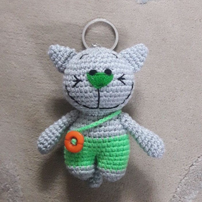 Handgemaakte Gehaakte Sleutelhanger – Roze Kat