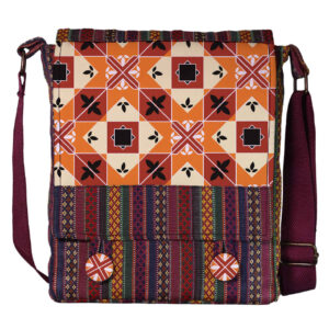 Traditionele Oranje Crossbody Tas – Gestreepte Stof