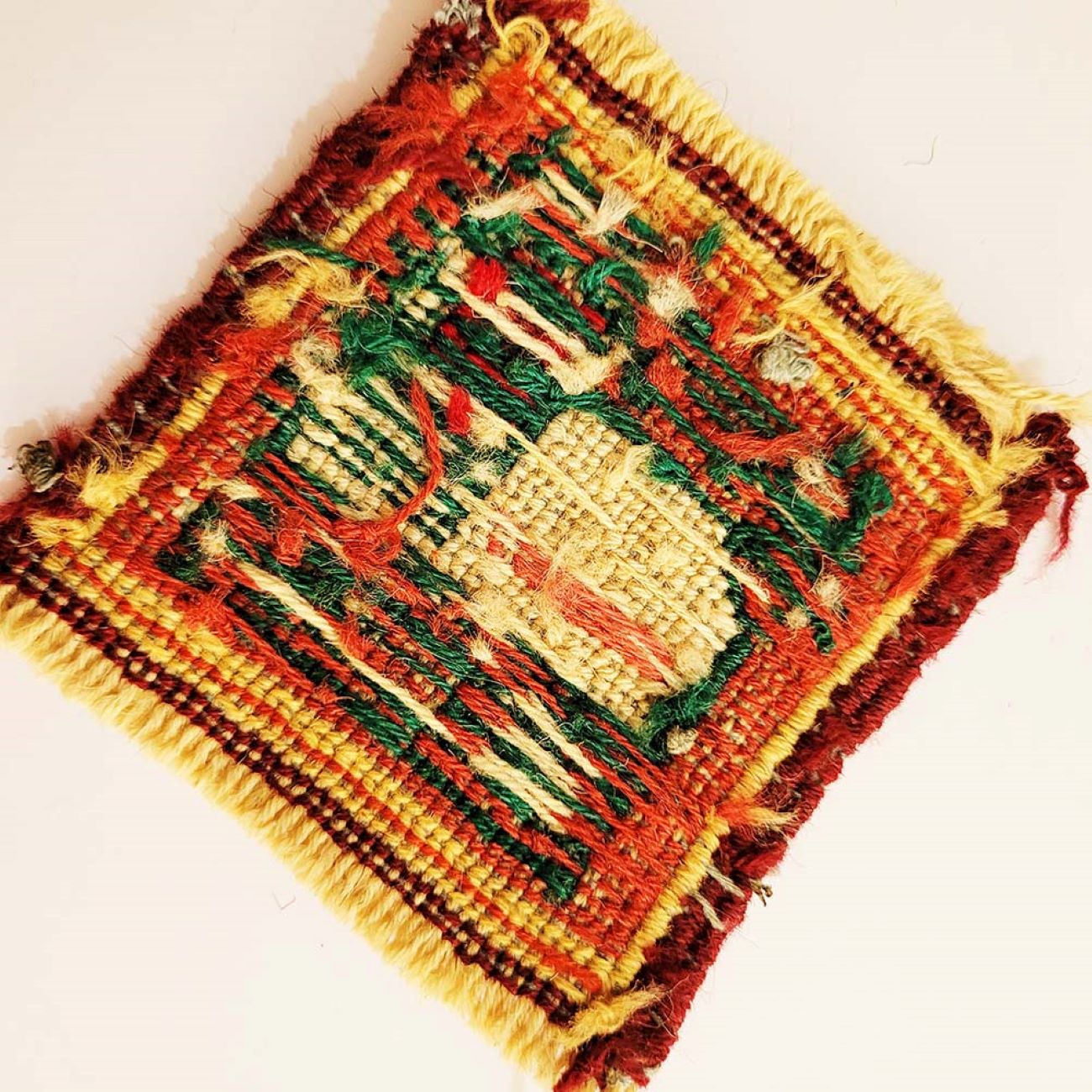 Handgeweven Iraanse Kilim Onderzitter – Vogeldesign, Vierkante Wol Boho