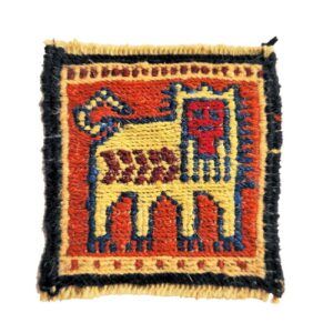 Handgeweven Perzische Kilim Onderzetter met Gele Leeuw Ontwerp