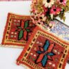 Iraanse Kilim Onderzitter – Sterrenontwerp, Handgeweven Wollen Vierkant voor Huis & Keuken