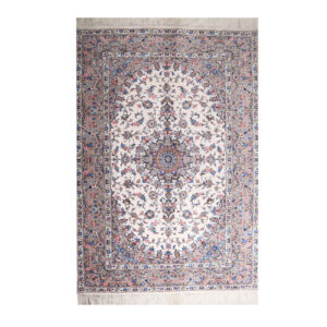 Handgeknoopt Perzisch Yazd Tapijt (Lachak Toranj Bloemenmedaillon) – Crème Korkwol
