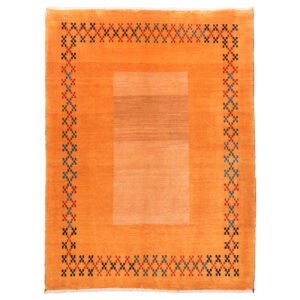 Echt handgeknoopt Perzisch minimalistisch Gabbeh tapijt – Met rand, Oranje, Wol