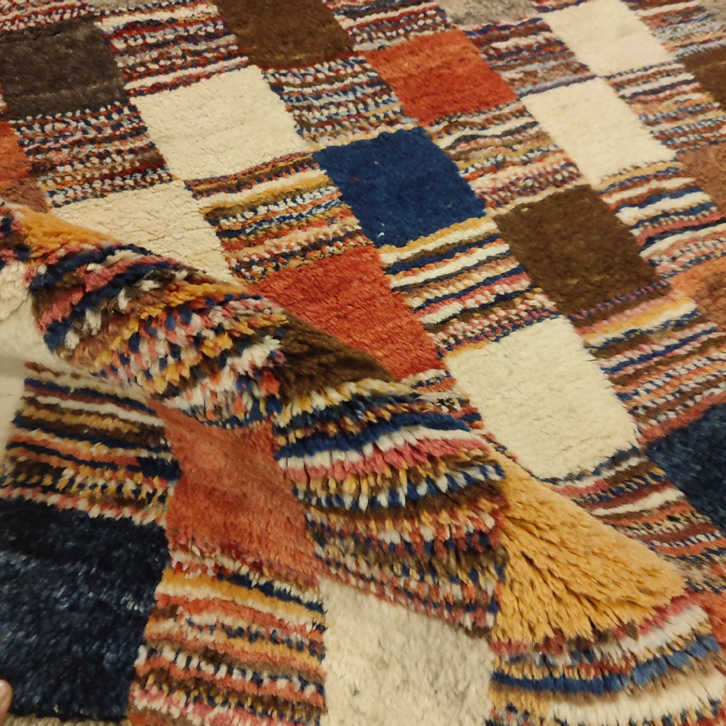 Echt handgeknoopt Perzisch geometrisch Gabbeh tapijt – Geruit, Bruin, Wol