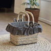 Handgeweven Palmblad Picknickmand met Geruit Ontwerp