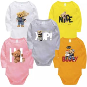 Unisex Babyromper met Schouderopening – Lange Mouwen (Set van 5)
