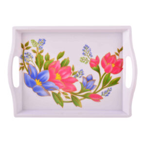Melamine Dienblad met Handvat – Wit Bloemontwerp