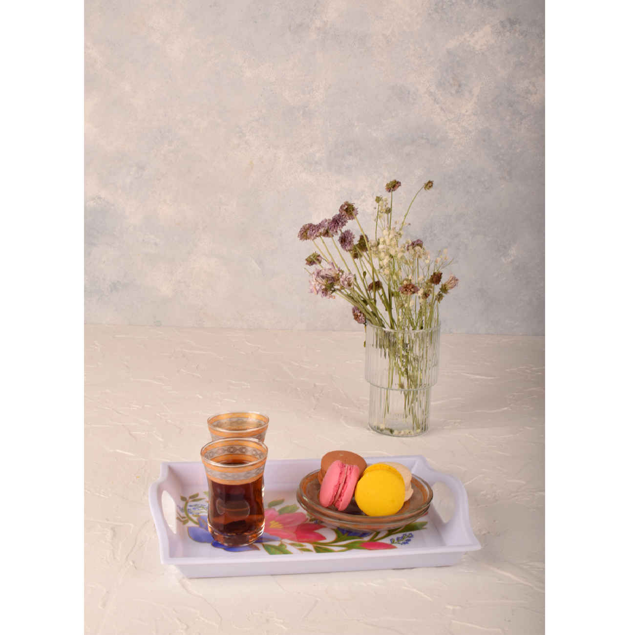 Robuust melamine dienblad – Rechthoekig dienblad met bloemen en handgreep