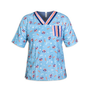 Heren V-Hals Dierenarts Uniform Top – Blauw