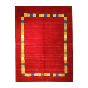 Origineel handgeknoopt Perzisch minimalistisch Gabbeh tapijt – Met rand, Rood, Wol