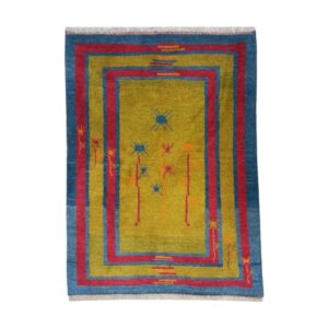 Origineel handgeknoopt Perzisch Gabbeh tapijt – Abstract bloemenontwerp, Geel, Wol