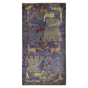 Handgeknoopt Perzisch Baluchistan Tribaal Tapijt (Dierenmotieven) – Blauwe Wol